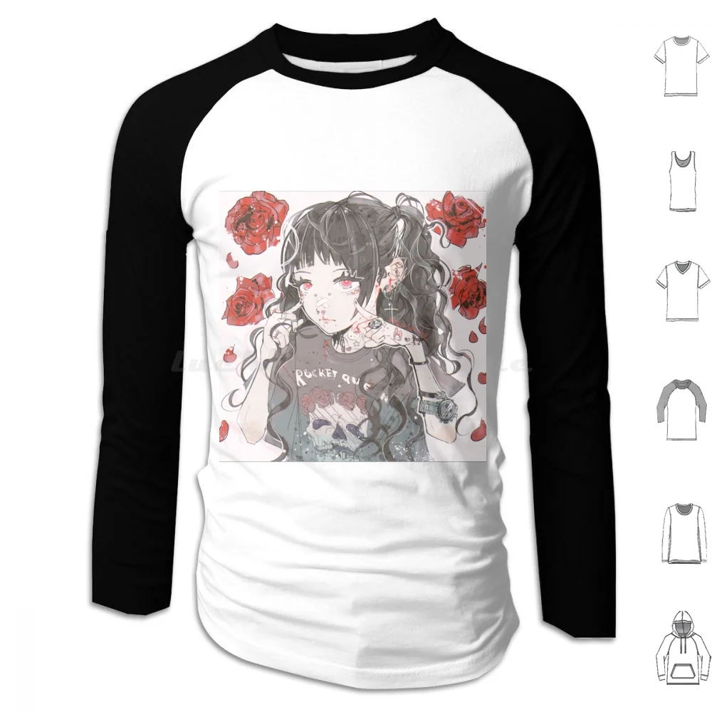 

Kya Hoodies Long Sleeve Kawaii Cute Edgy Alt Girl Alt Art Punk Grunge Cool Roses Rose Cutie My Baby Flowers Red