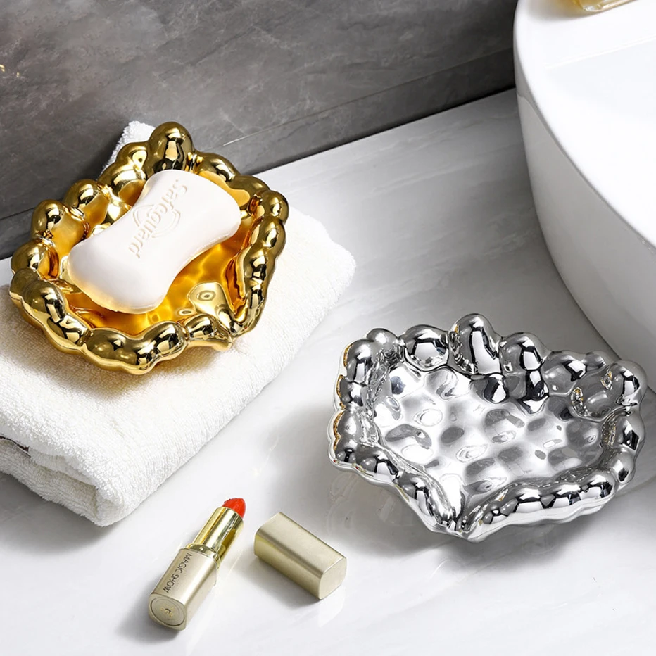 

Bathroom Soap Dish Gold Chrome Soap Box Shower Soap Holder Sink Deck Bathtub Shower Tray Mesa Adornment