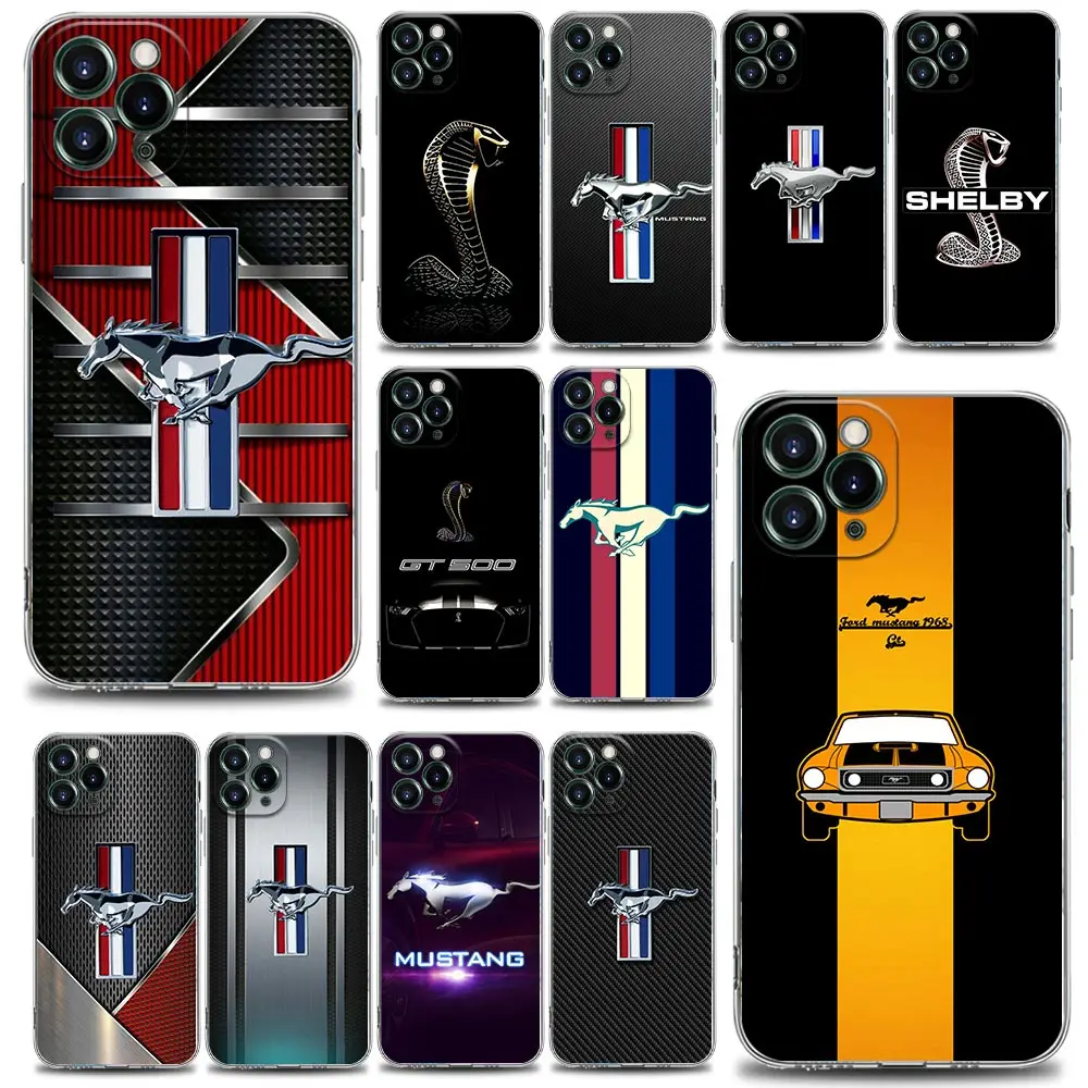 

Clear Phone Case for iPhone 13 12 11 SE 2022 X XR XS 8 7 6 6S Pro Max Plus Mini Soft Silicone Case Luxury Cars Mustang Logo