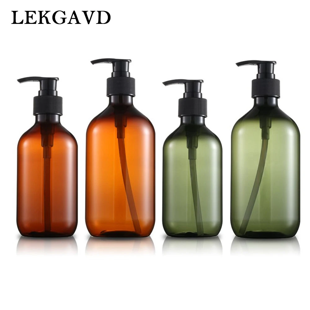 300ML 500ML Bathroom Soap Dispensers Amber Shampoo Lotion Container Press Pump Refillable Bottle for Bath Soap Gel and Cosmetics