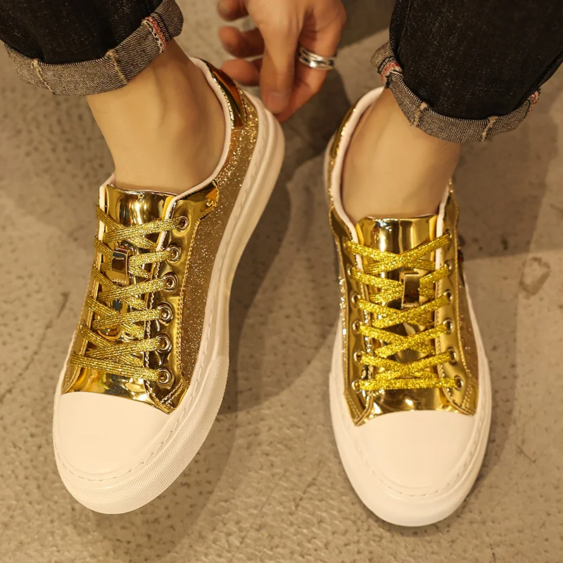 Кроссовки мужские с блестками модная удобная обувь для бега на плоской подошве