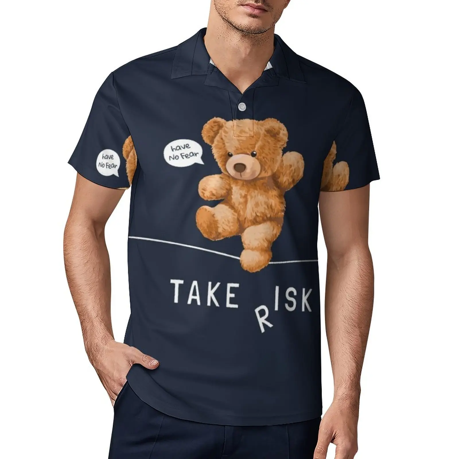 

Повседневная рубашка-поло Bear Toy, прогулочная рубашка-поло с коротким рукавом, модная рубашка большого размера в подарок