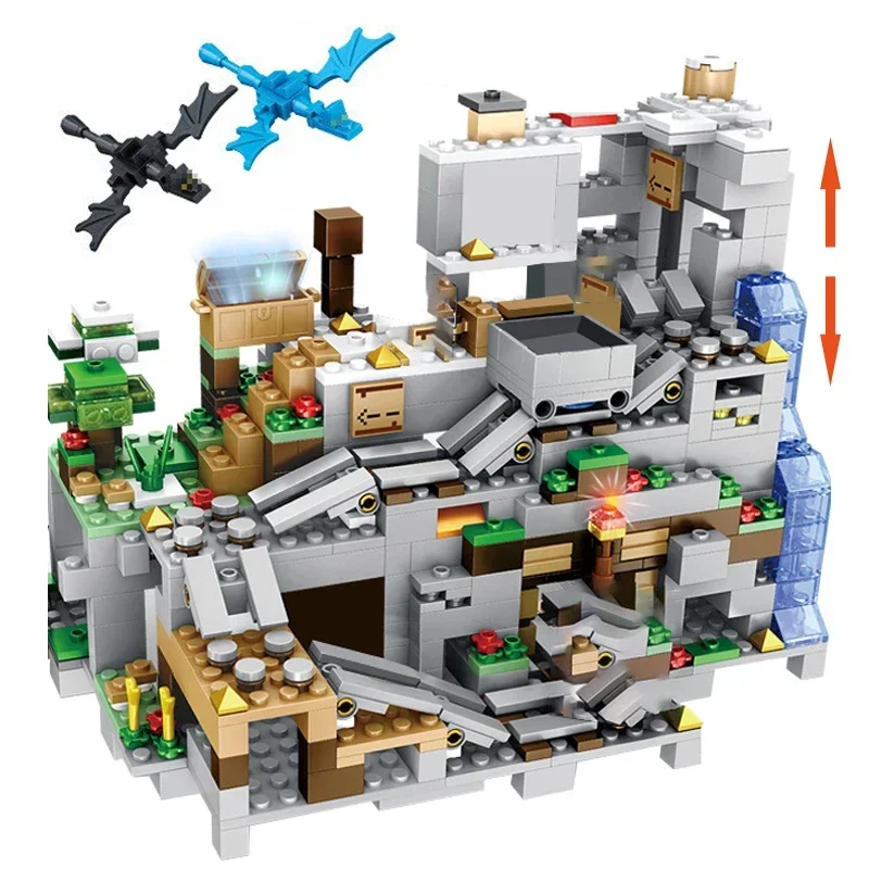 Горячие игрушки Мой мир Строительный блок Minecrafted The Mountain Cave With Elevator Фигурки