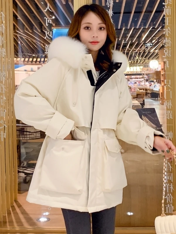 

Jacket 2023 Women's Winter Down Coat Hooded Duck Down Coats Korean Fashion Puffer Jackets Fox Fur Collar Chamarras Para Mujer