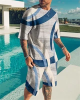 2022 summer t shirt shorts two piece trend mens geometric pattern stitching 3d printing t shirt shorts sportswear suit