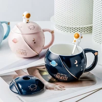 450ml ceramic planet mug with lid spoon astronaut coffee mug cup drinking water cup milk tea cup mug kids couple gift cup set