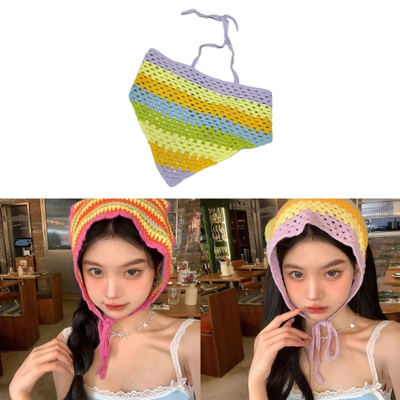 

Crochet Hair Bandana Headscarf Women Hair Scarf Bright Color Pattern Headband DXAA