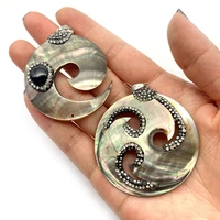 exquisite natural freshwater black shell round shape engraving pendant 4349mm diy charm jewelry earrings necklace accessories