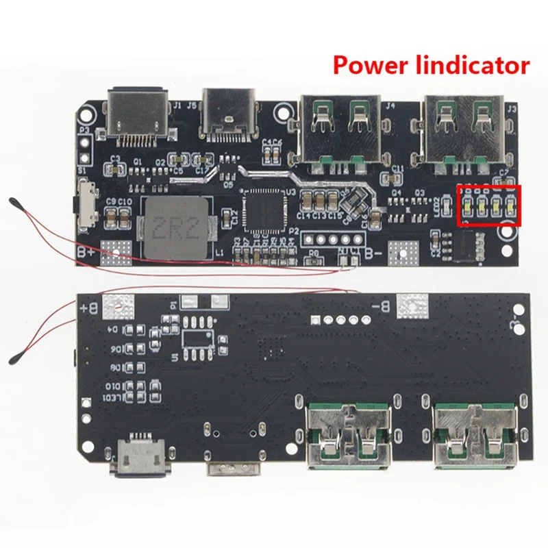 Внешний аккумулятор QC4.0 QC3.0 светодиодный с двумя USB-портами 5 В 22 А 18650 Вт Micro/Type-C USB