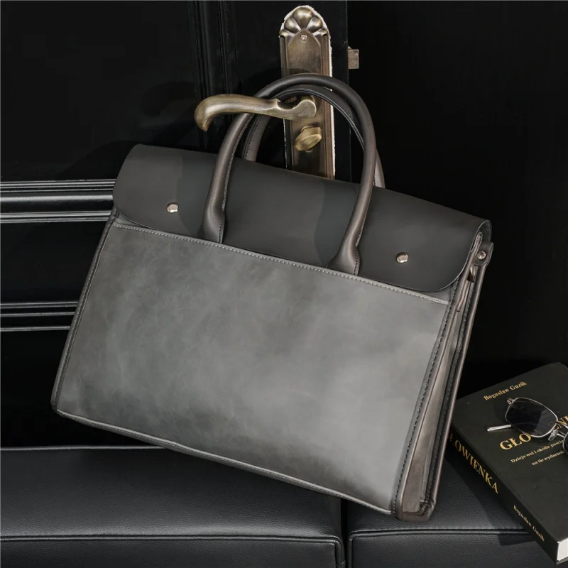 Retro Soft Leather Briefcase For Men Business Handbag Casual Office Shoulder Messenger Bag Large Capacity Laptop Bag