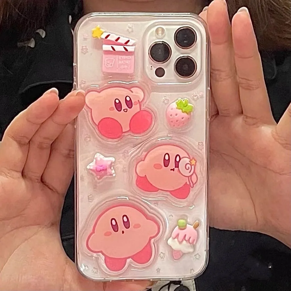 

3D Strawberry Kirbies Phone Case for Iphone 11 12 13 14 Pro Max Mini X Xs Xr 7 8 Plus SE 2020 Y2k Girl Clear Gift