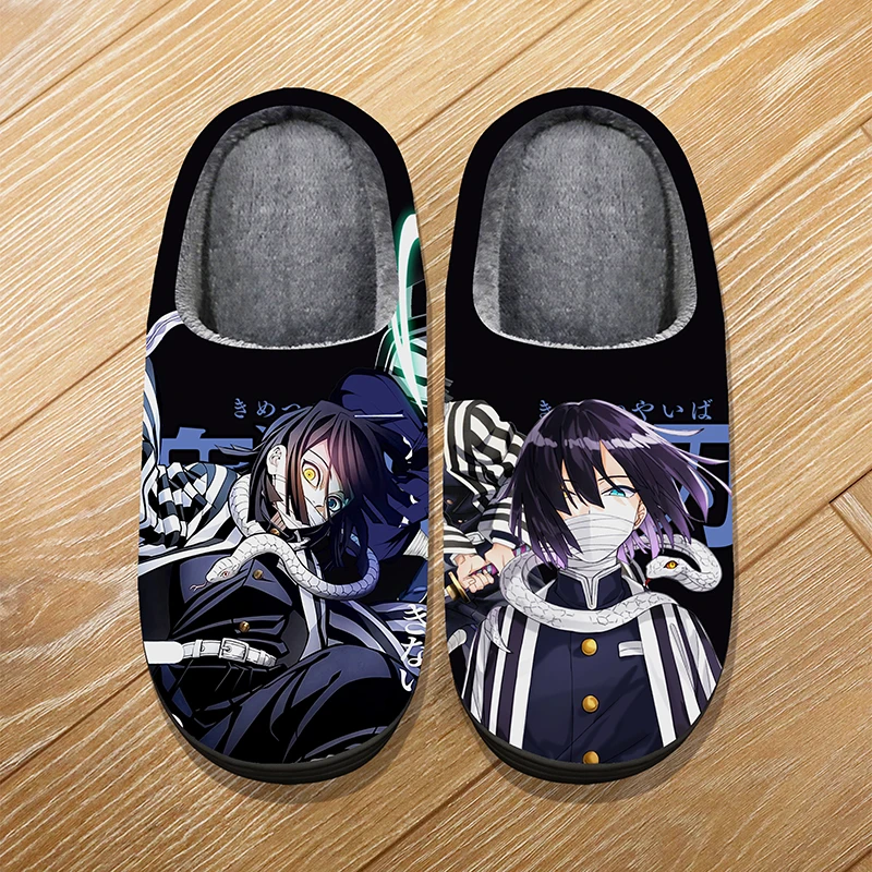 Custom Size Winter Soft Warm Cartoon Slippers For Adult Kids Anime Demon Slayer Iguro Obanai Cosplay Indoor Cute