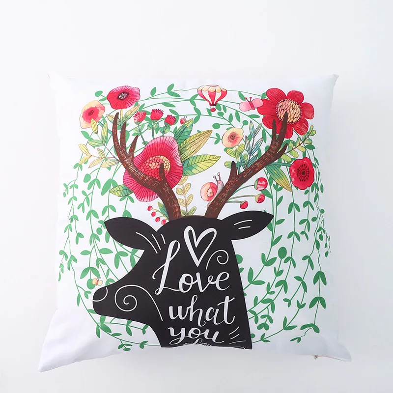 

2022 Luxury Nordic Flower Throw Pillows Antlers Colorful Oil Painting LOVE Cushion Cover Wedding Decor Sofa Garden Pillowcase