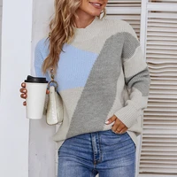 half turtleneck contrast color european and american womens knitted sweater 2022autumn and winter new temperament sweater women