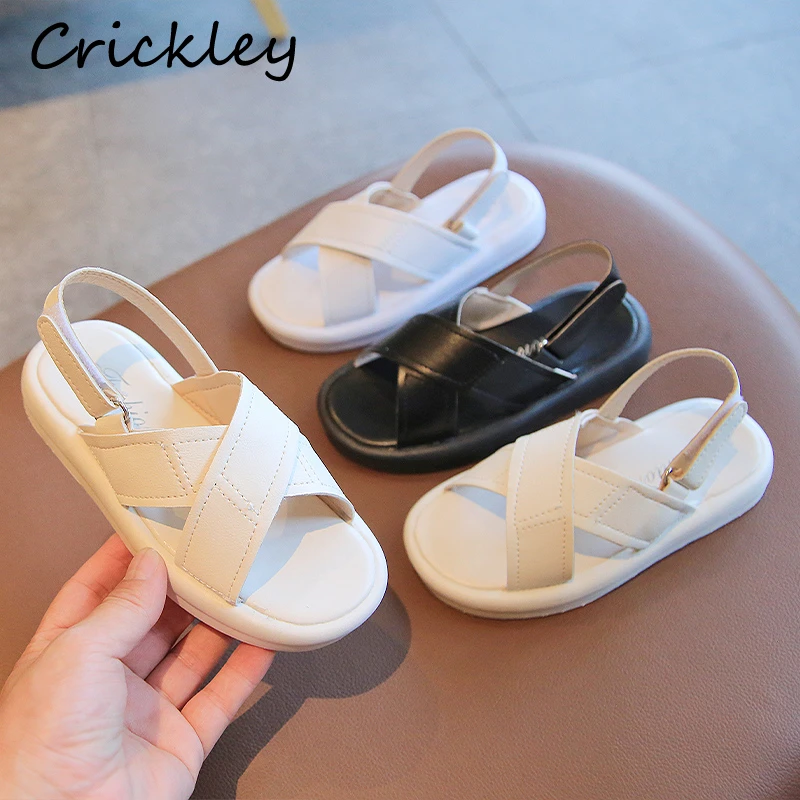 

Summer Solid Girls Boys Sandals Casual PU Sandals For Kids Toddler 2022 Barefoot Non Slip Soft Bottom Children Beach Shoes