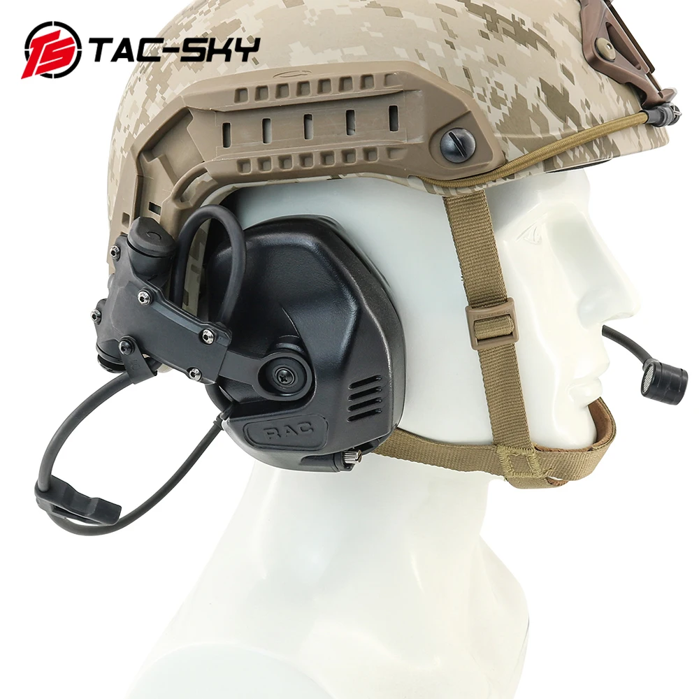 TS TAC-SKY Tactical Electronic Noise Cancelling Silicone Over-Ear RAC Headset with Tactical ARC Rail Adapter Fast Helme