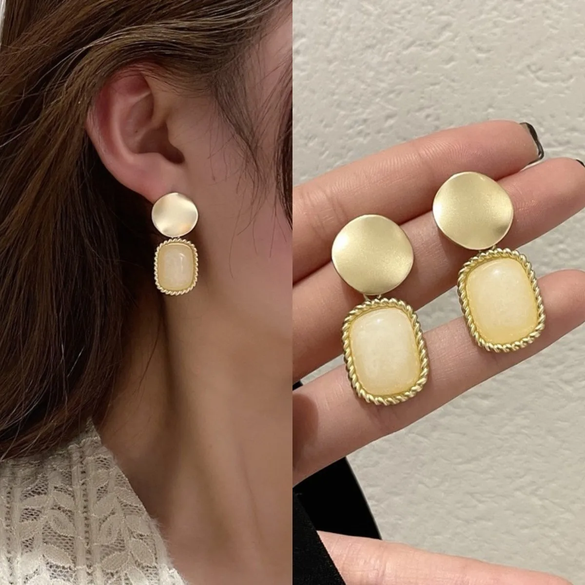 

Новые темпераментные круглые корейские серьги из смолы квадратные дворцовые Винтажные серьги для женщин оптовая продажа