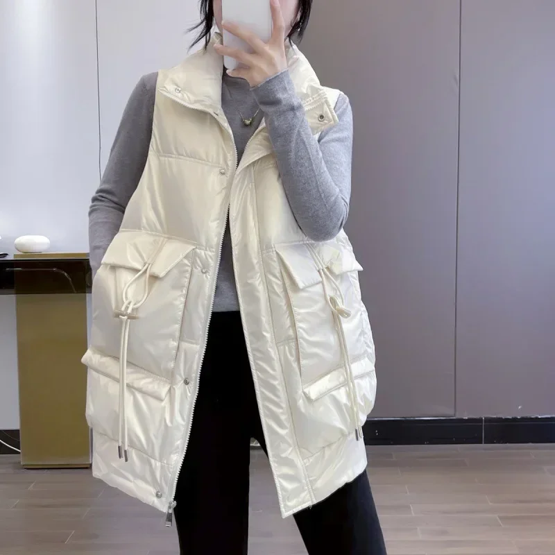

Down Cotton Vest Women's Autumn and Winter New Mid length Down Cotton Vest Wearing Thickened Tank Top and Vest Jacket