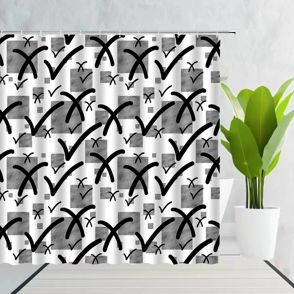 High Quality Graffiti Style Shower Curtains Cute Inspired Design Geometry Patterns Fabric Bathroom Decor with Hooks Bath Screen
