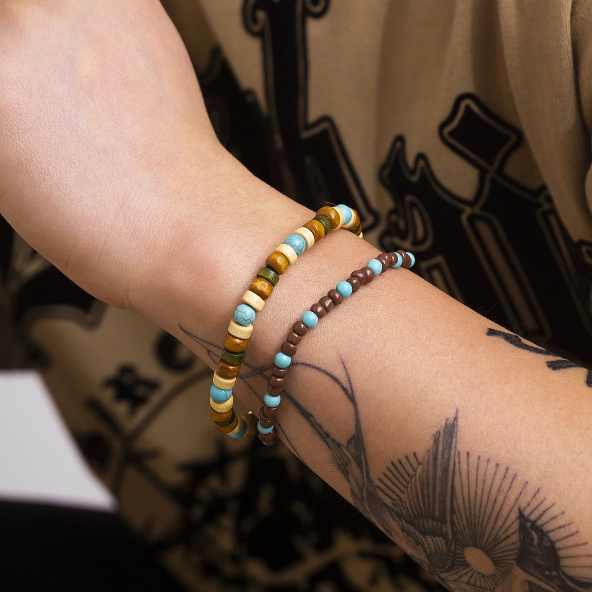 

Boho 2 Layered Small Wood Beads Bracelets Set for Men Trendy Colorful Beaded Hand Chains 2023 Fashion Jewelry Summer Accessories