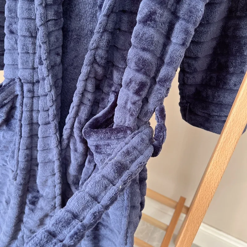 Winter Nightdress For Men Long Gown Flannel Warm Lace-up Robe