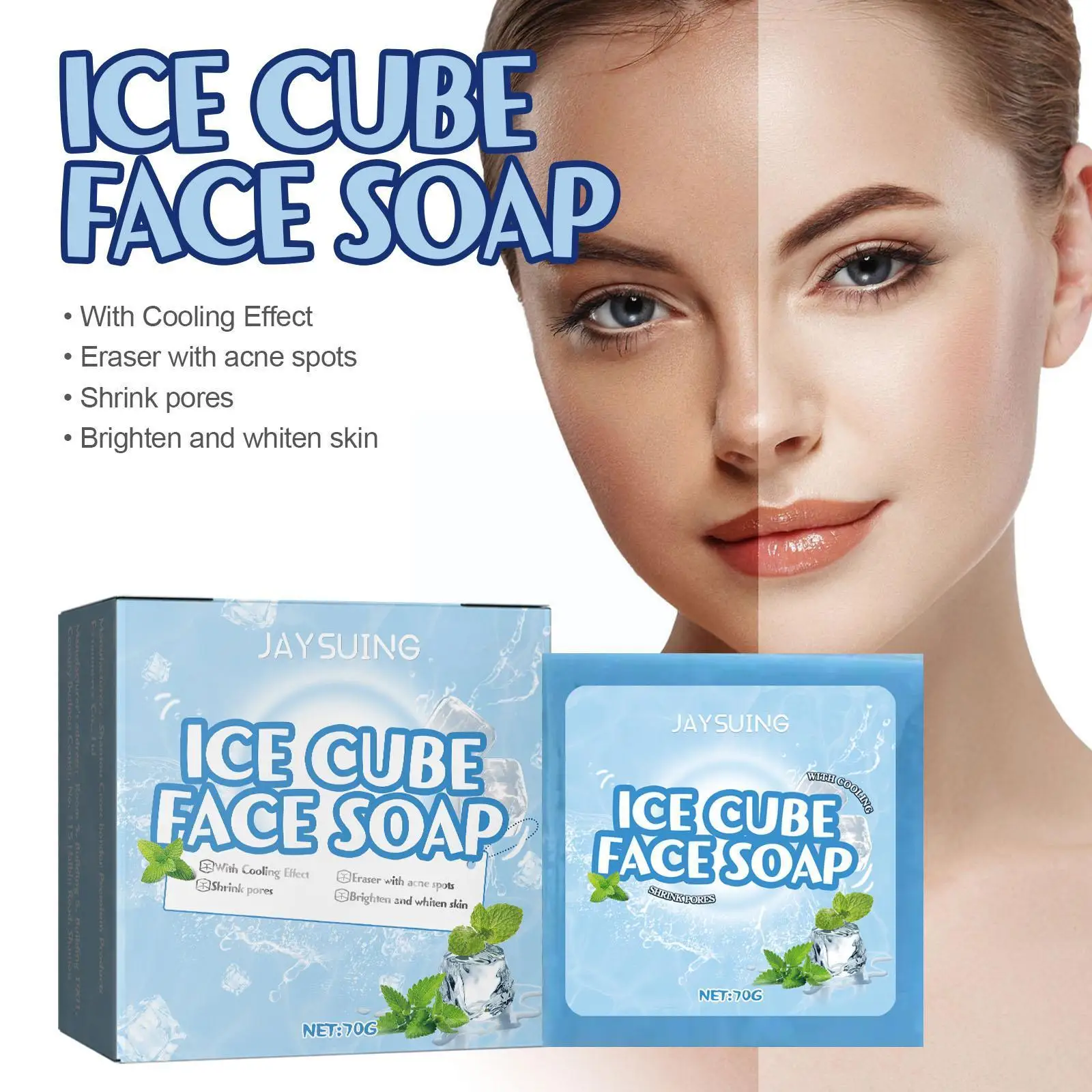 

70g Ice Cube Soap Face Cleaning Soap Whitening Soap Soap Melasma Bath Cooling Soothing Skin Effect Healing Removal Agent M6A9