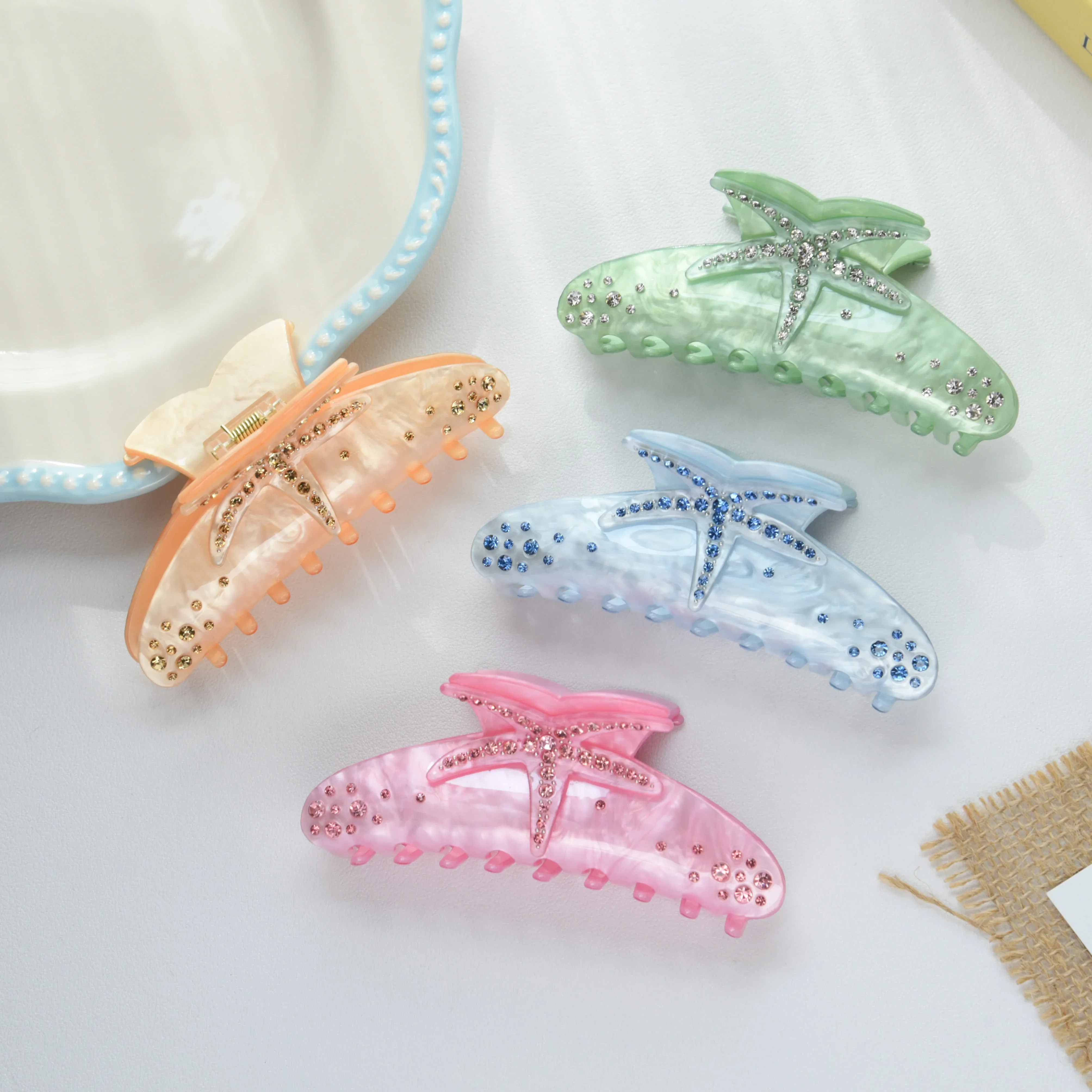 DS новый стиль стразы морская звезда коготь для волос акриловые заколки летние