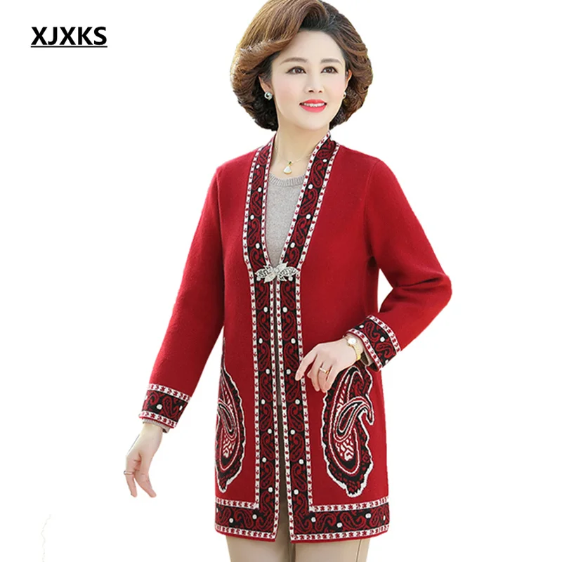 

XJXKS 2022, вязаный свитер, новинка весны-осени, Модный женский длинный кардиган с V-образным вырезом, удобный кашемировый вязаный свитер