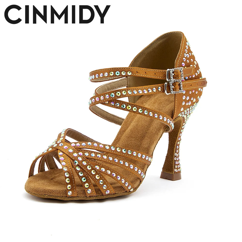 Женские атласные туфли для латиноамериканских танцев CINMIDY танцевальные на