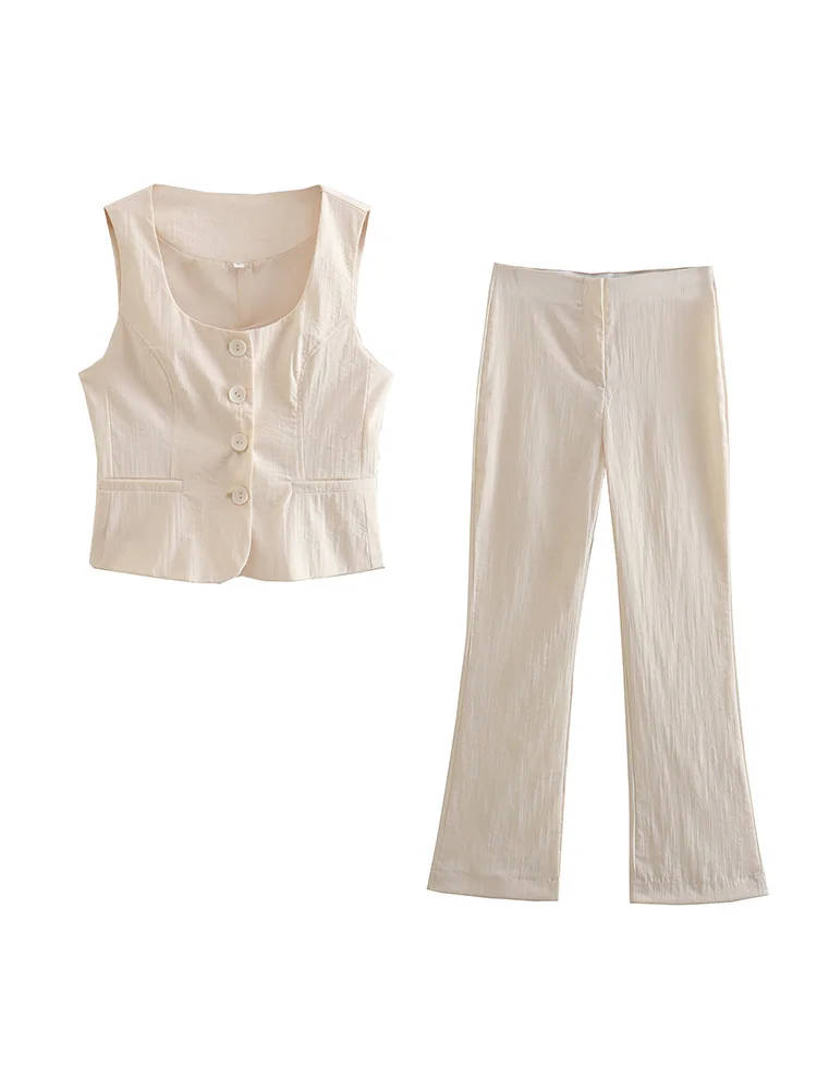 

офисный женский элегантный комплект из двух предметов, женский летний наряд, приталенный жилет с квадратным вырезом, жилет и расклешенные б...