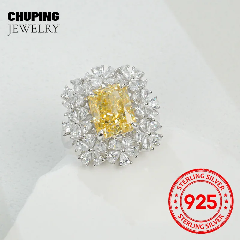 Фото Кольцо из серебра 925 пробы с желтым кубическим цирконием «дробленый лед» от ChuPing Fashion Jewelry, для помолвки, подарка на День святого Валентина, блестящее, изысканное, для женщин №2
