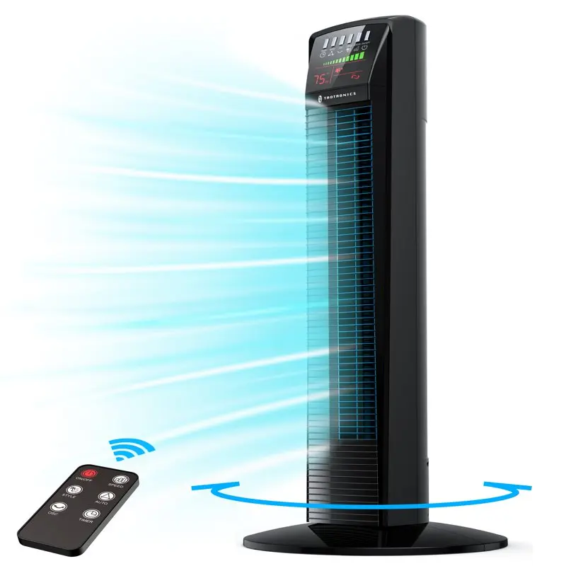 

Tower Fan, 35" 65° Oscillating Cooling Fan, Powerful Floor Fan with Remote, LED Display, 3 Speeds, 9 Modes, Up to 12H Timer, Po