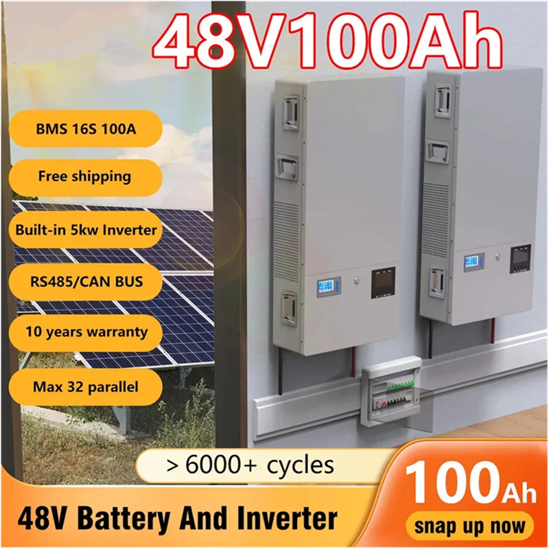 

48v 100ah Lifepo4 Battery Built-in 5kw Inverter Output 220-240vac 6000+Cycles Max 32 Parallel for Pv Home Power Lifepo4 Cells