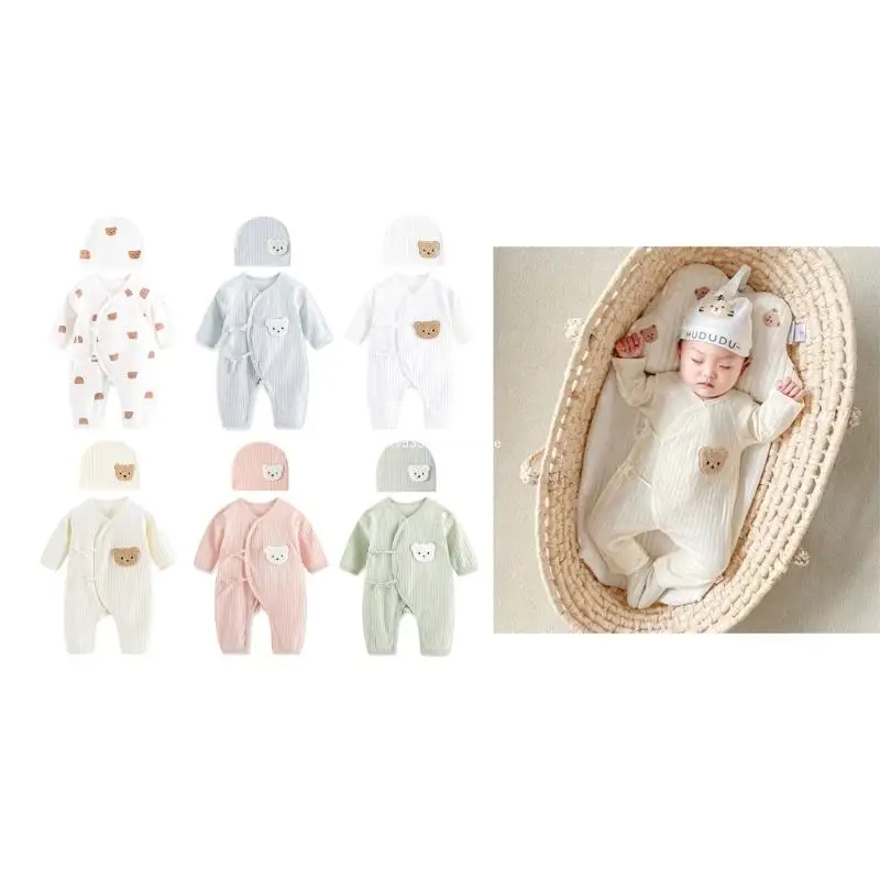 

Newborns Romper Hat Set Baby Jumpsuit Autumn Outfit Long Sleeves Unisex Bodysuit
