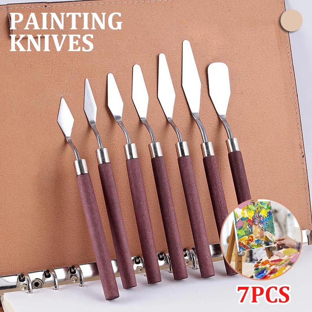 

7Pcs Painting Knives Stainless Steel Spatula Palette Knife with Wooden Handle Mixing Scraper for Oil Painting Gouache Supplies