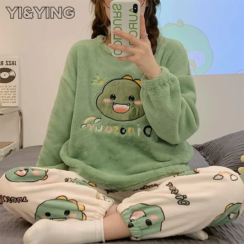 

[YI & YING] Пижама женская Милая осенне-зимняя теплая и утепленная фланелевая Домашняя одежда с клубничным медведем WAZC814