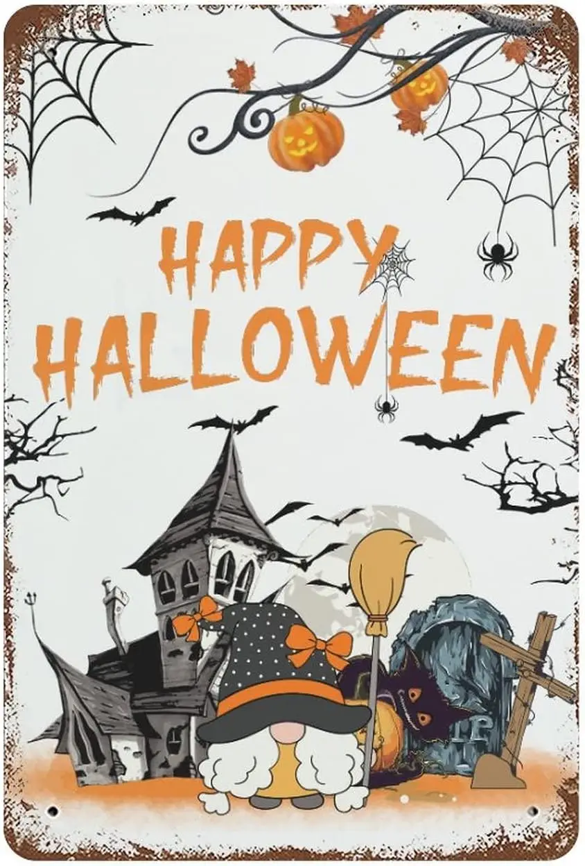 Декор для спальни Wll Hppy Hlloween Gnome Pumpkns Spder Web Bt Metl Tn Sgn Festvl House Decorns Vntge 812 nch Mn Cve