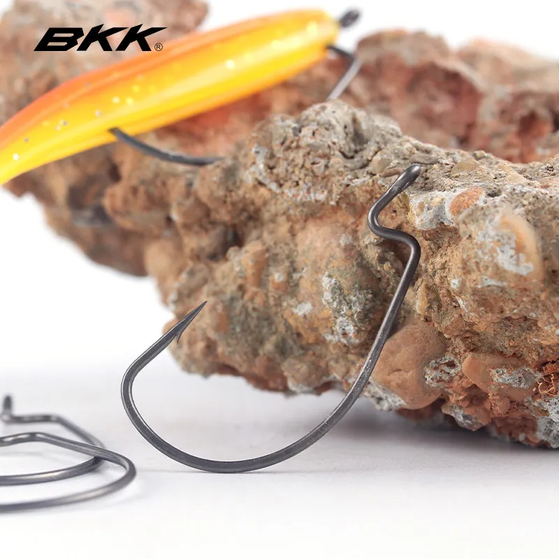 Фото Крючки BKK 9004-NP Offset Worm Hooks с широким зевом, острые, из углеродистой стали, для мягких приманок №2