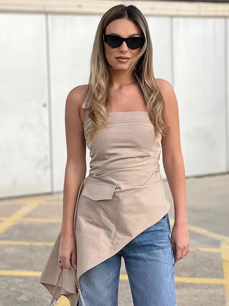 

Женские майки с асимметричным вырезом, винтажные топы с открытой спиной, 2023