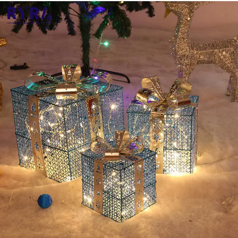 

3Pcs Christmas Decoration Gift Box Christmas Tree Ornaments Christmas Lighting Box With LED Lights Christmas Supplies New Year
