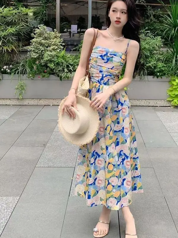 Женская юбка-камисоль с цветочным принтом трапециевидная длинная облегающая для