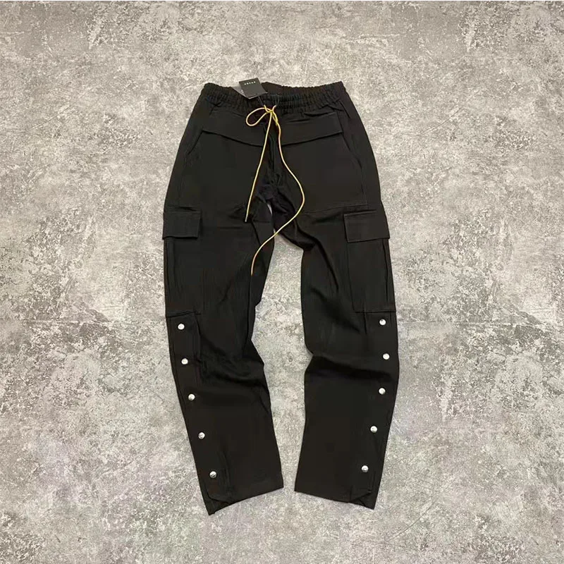 RHUDE Trousers Multi-pocket Overalls Drawstring Straight Loose Jeans Casual Button Rhude Pants Men's Pants