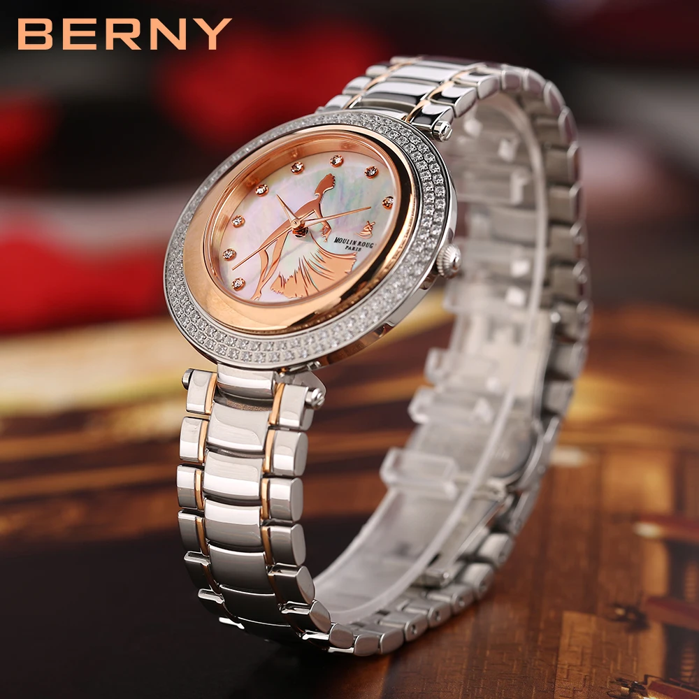 BERNY Waterpoof Quartz Watch for Woman Luxury Brand Wristwatch Fashion Clock Stainless Steel Sapphire Rhimestone Lady Watch 2022