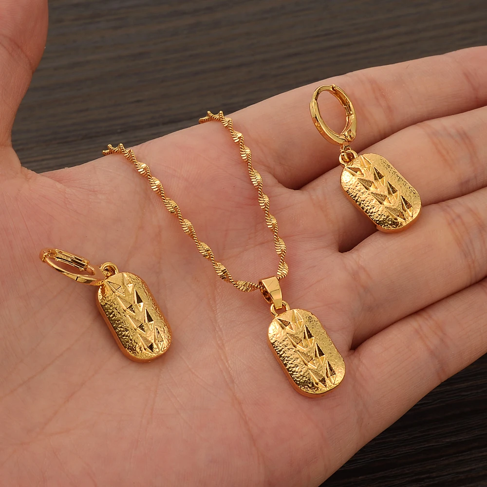 

Fashion Square shape 24k Gold Virgin Necklace Earrings Trendy Women Men Jewelry Charm Pendant Chain Lucky Jewelry Sets Gifts