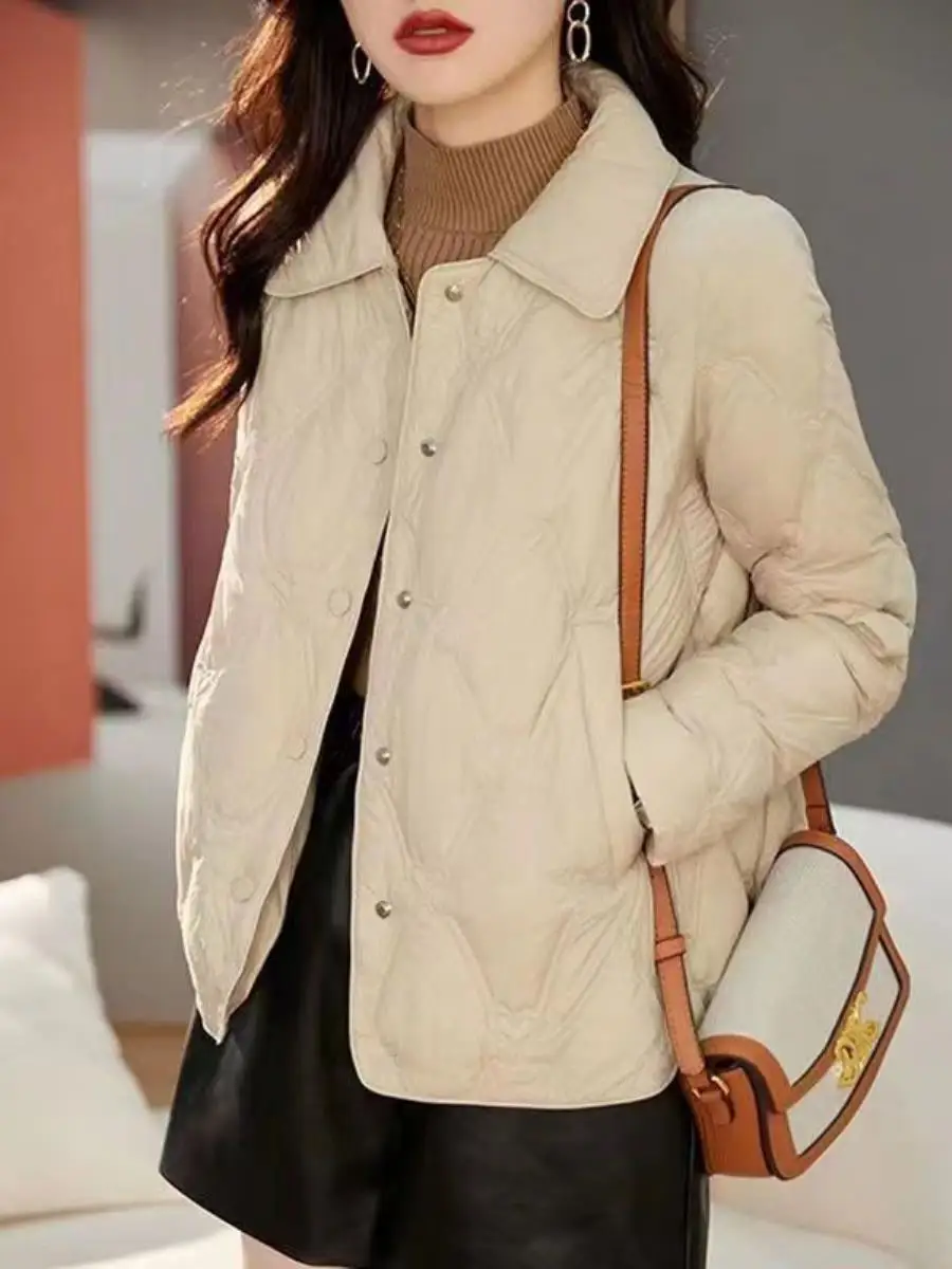Diamond Plaid Quilted Thin Coat Women Short Winter 2024 New Korean Sle Loose Casual Light Small Cotton-padded Clothes