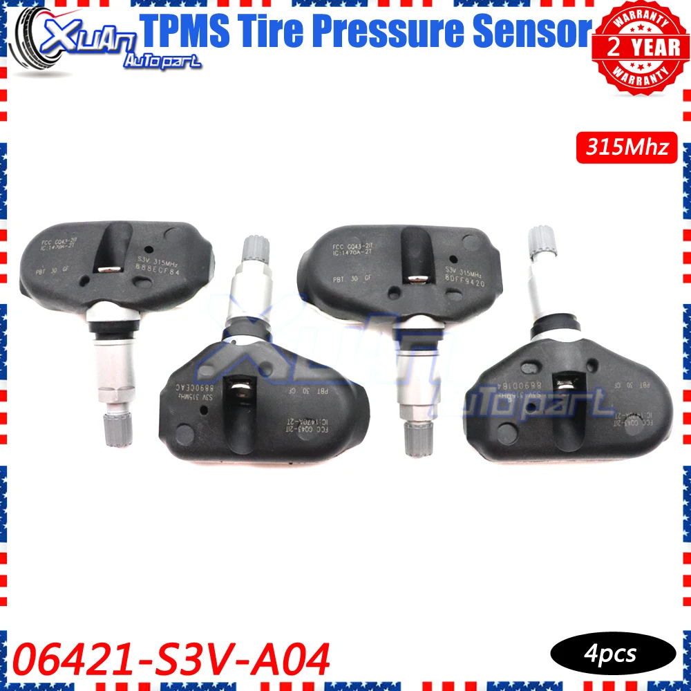

a, 4 шт., датчик контроля давления в шинах TPMS 06421-S3V-A04 для Honda Odyssey Pilot Ridgeline Acura MDX TL RL 3.2L 3.5L 2005-2014