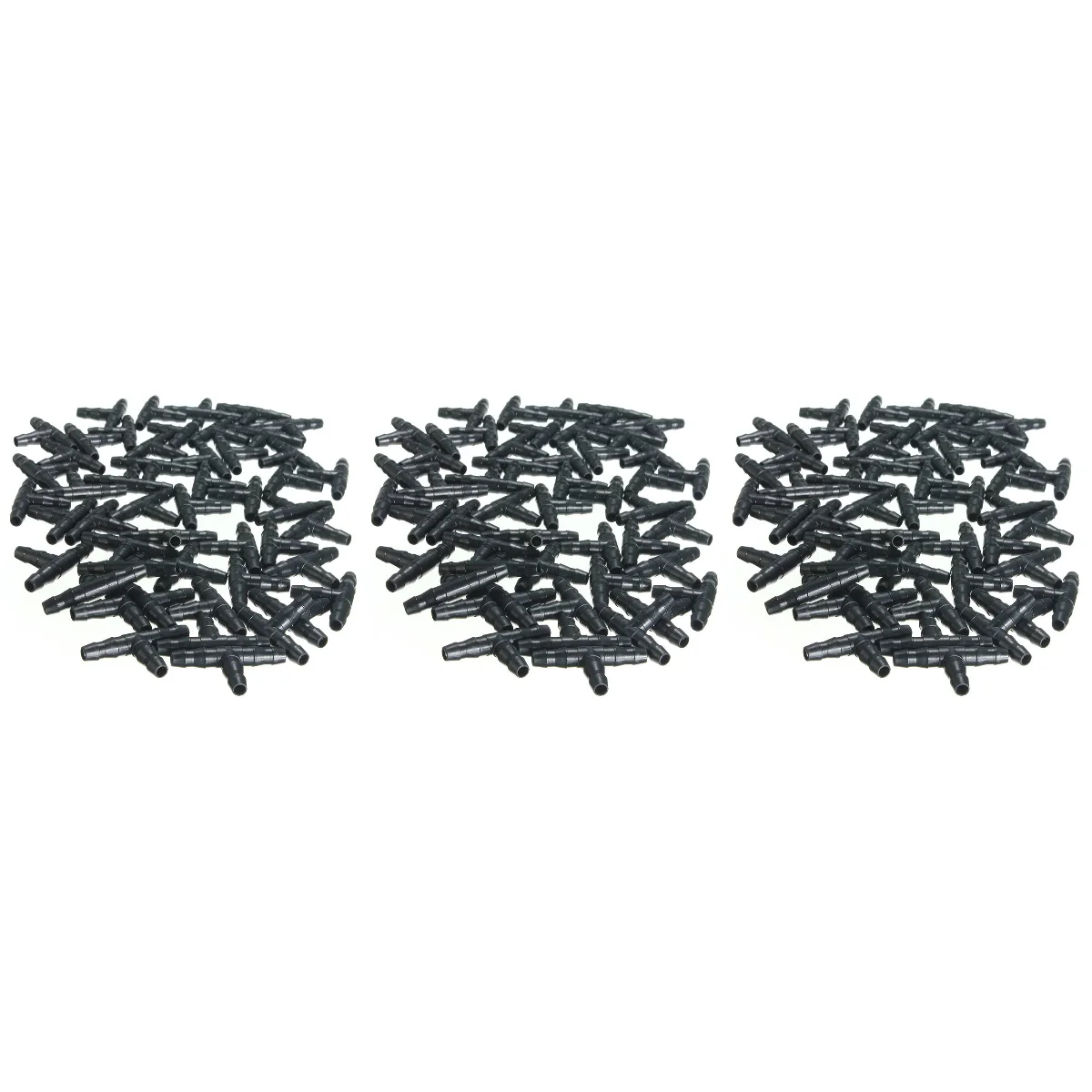 

150 pcs 35x14x3mm Plastic Drip Sprinkler Irrigation Barbed Hydroponic Tee Connector (Black)