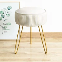 round footrest stool with metal legs mid century modern velvet upholstered pleated home multifunctional luxury ottoman cloakroom