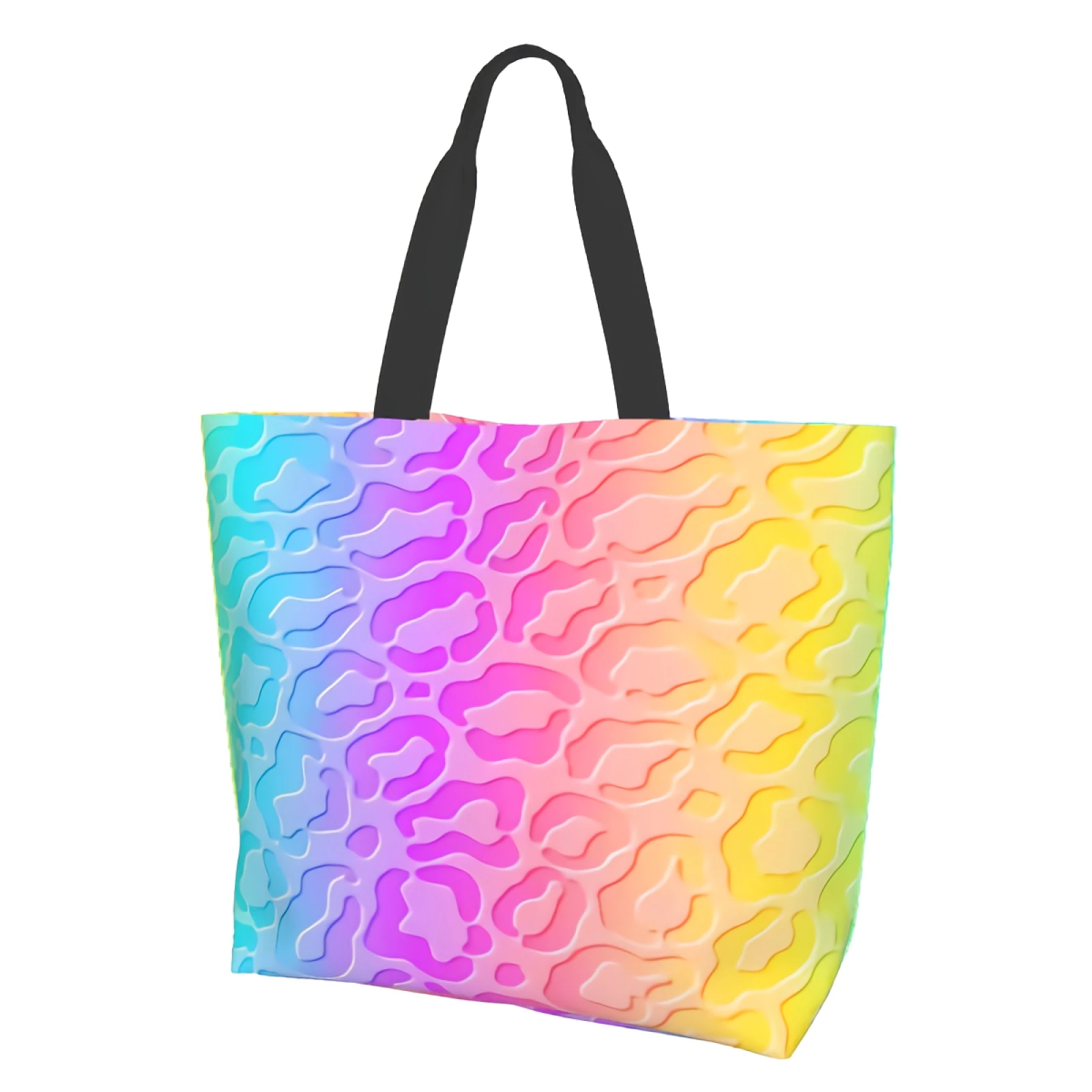 

Holographic Leopard Fur Ornament On Rainbow Tote Bags for Women Reusable Grocery Bags Large Shopping Bags