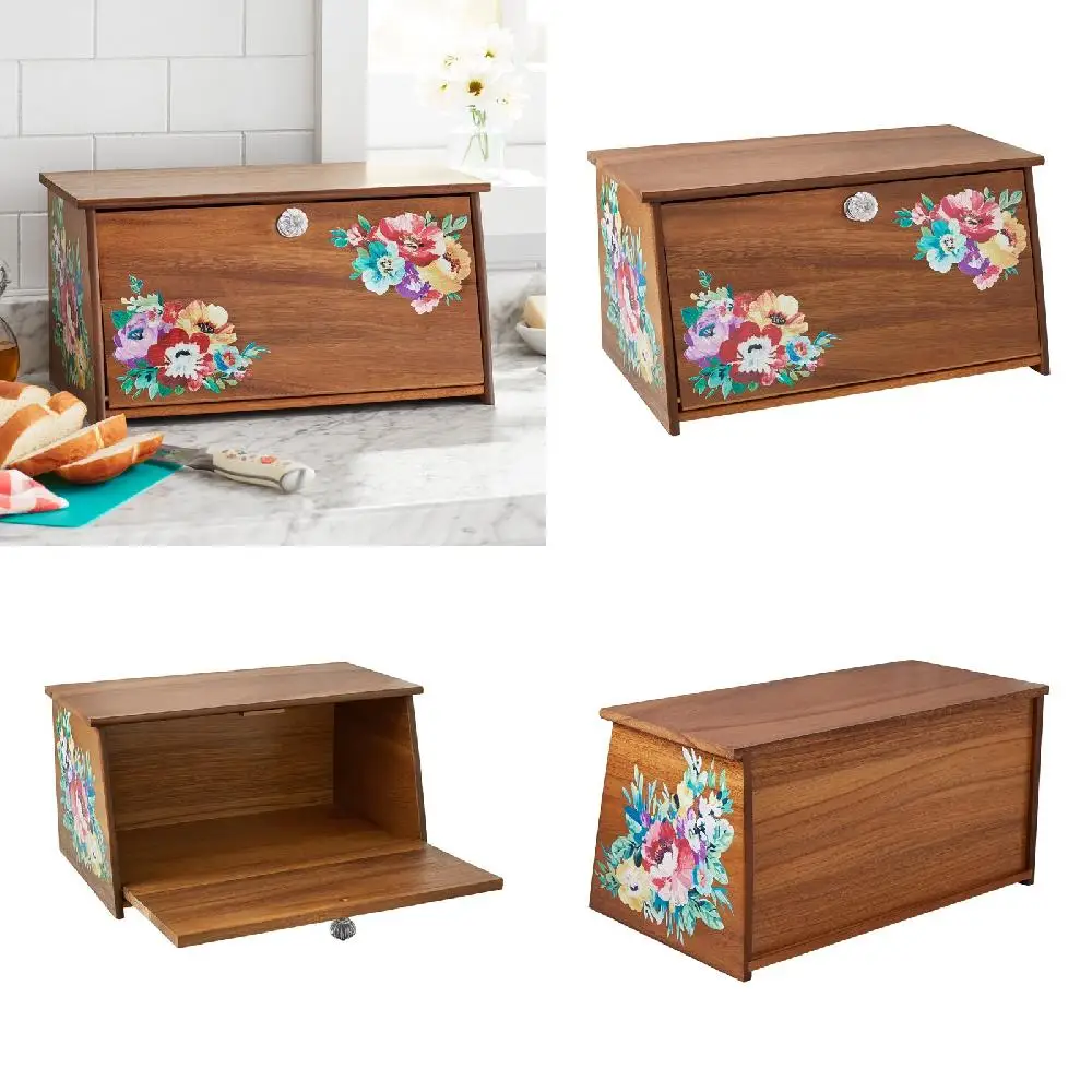 

Romantic Vintage-Style Brown Acacia Wood Bread Box - Perfect for Home, Kitchen Decoration and Food Storage.